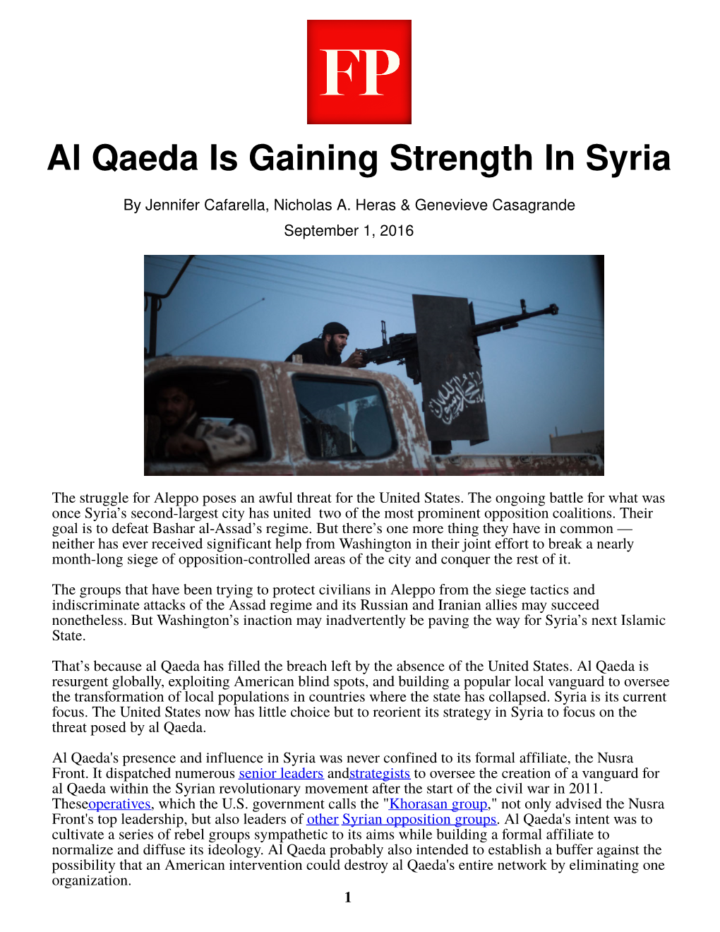 Al Qaeda Is Gaining Strength in Syria