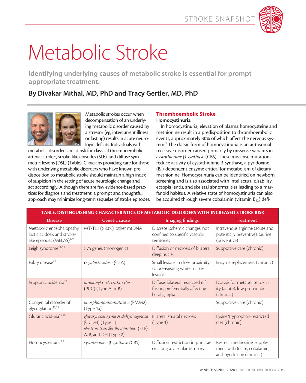 Metabolic Stroke Identifying Underlying Causes of Metabolic Stroke Is Essential for Prompt Appropriate Treatment