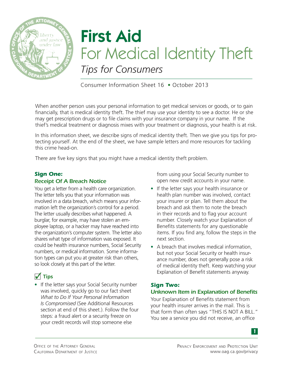 First Aid for Medical Identity Theft Tips for Consumers