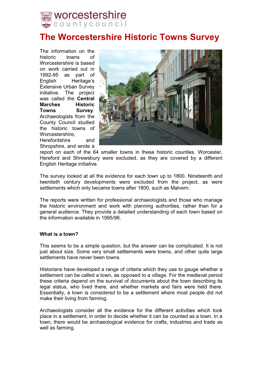 The Worcestershire Historic Towns Survey