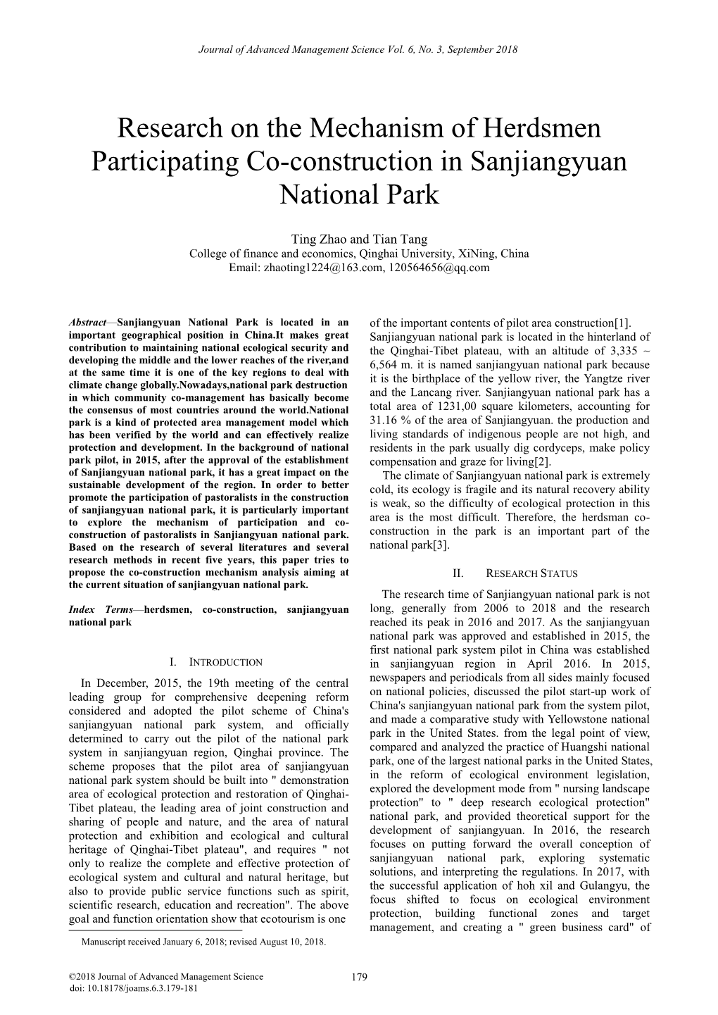 Research on the Mechanism of Herdsmen Participating Co-Construction in Sanjiangyuan National Park