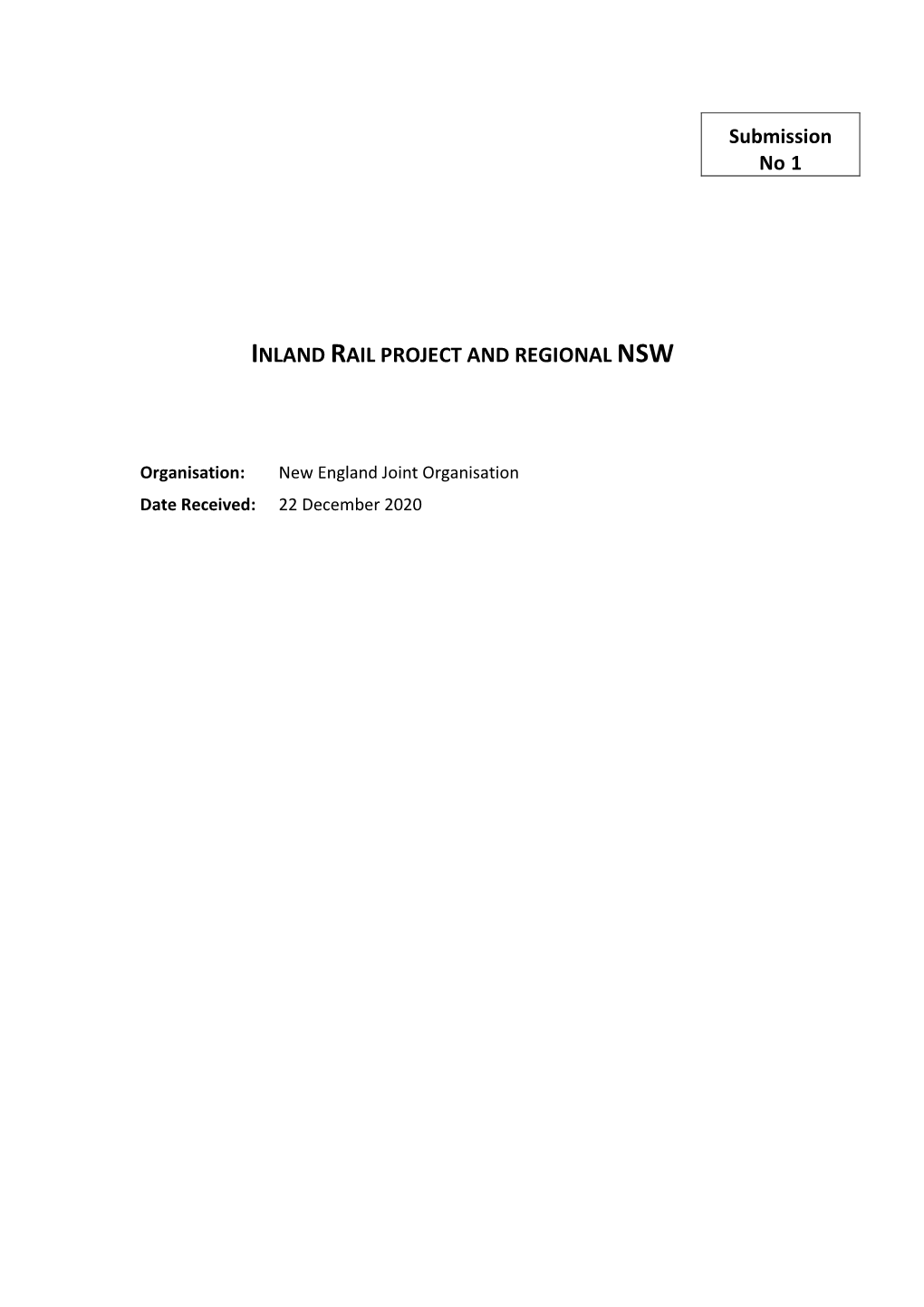 Submission No 1 INLAND RAIL PROJECT and REGIONAL