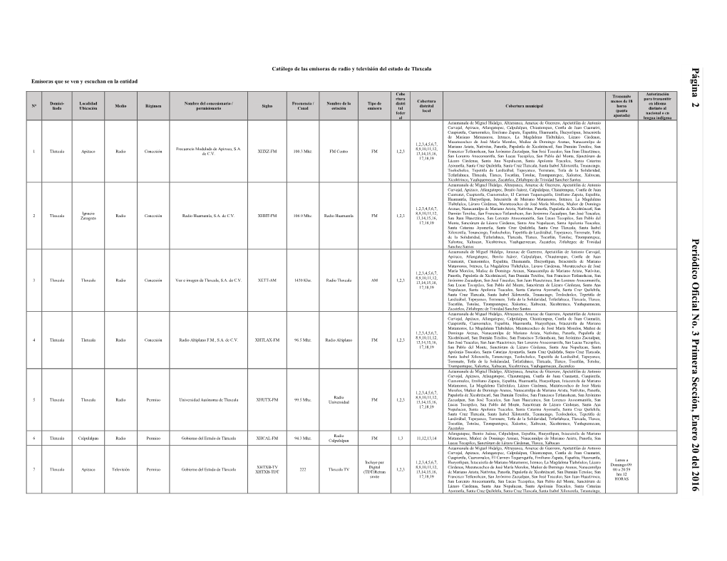 Página 2 Periódico O Ficial No. 3 Primera S Ección , Enero 20 Del 2016