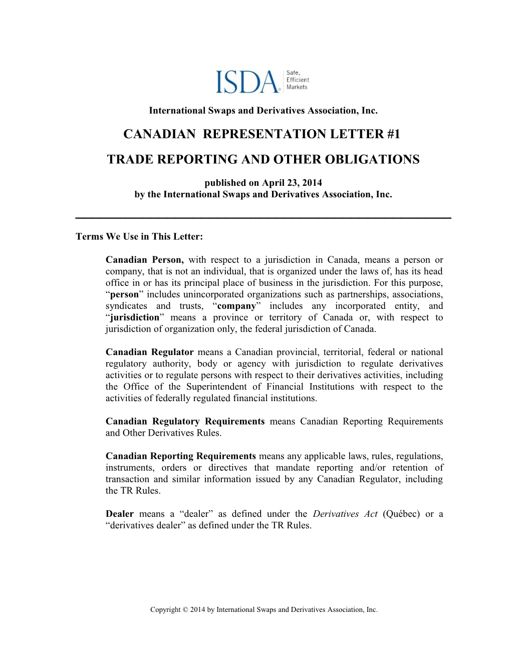 International Swaps and Derivatives Association, Inc s1