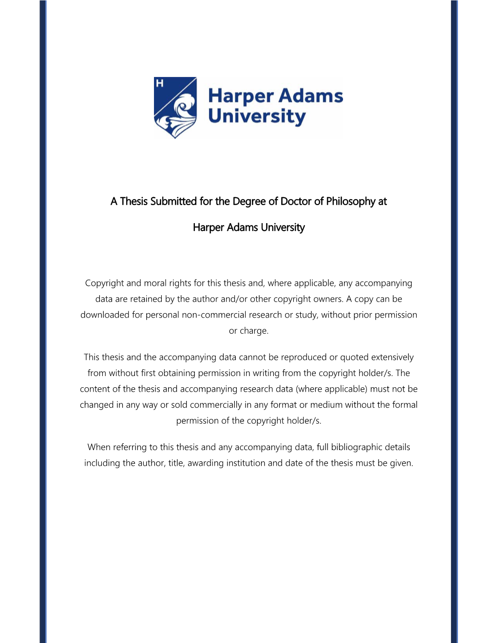 A Thesis Submitted for the Degree of Doctor of Philosophy at Harper Adams University