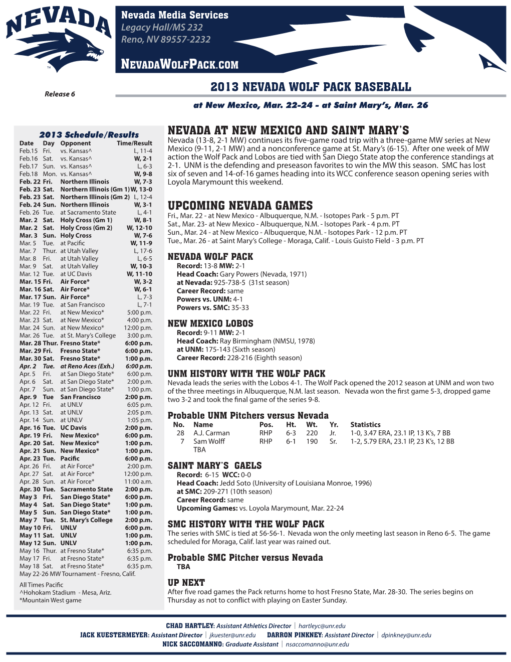 Release 6 2013 NEVADA WOLF PACK BASEBALL at New Mexico, Mar