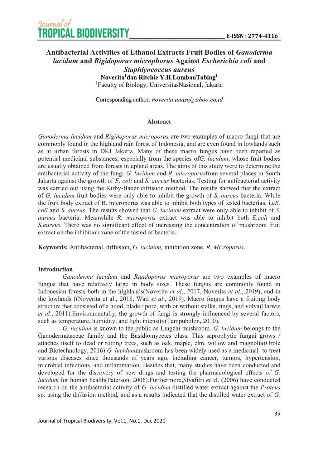 Antibacterial Activities of Ethanol Extracts Fruit Bodies of Ganoderma