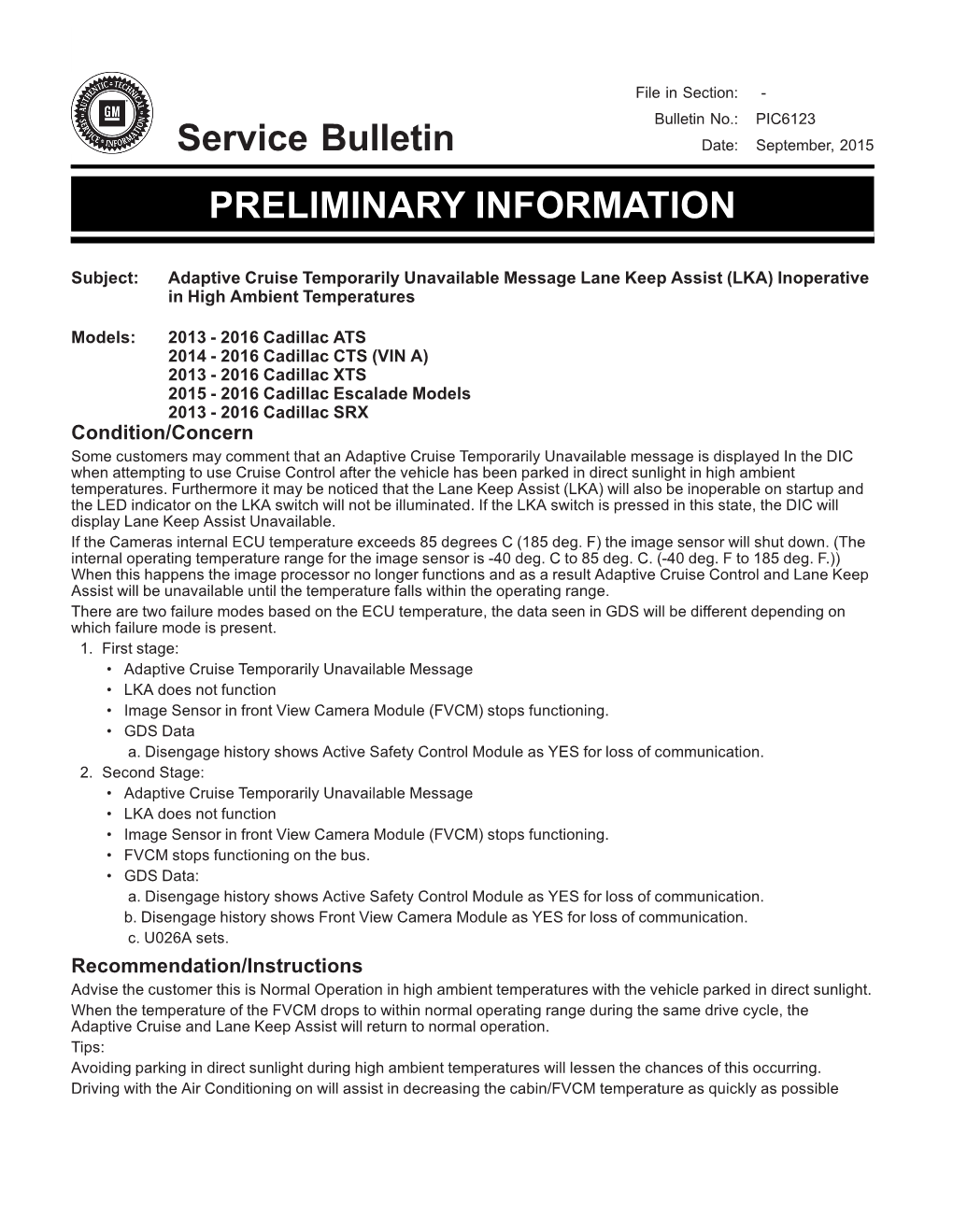 Service Bulletin PRELIMINARY INFORMATION