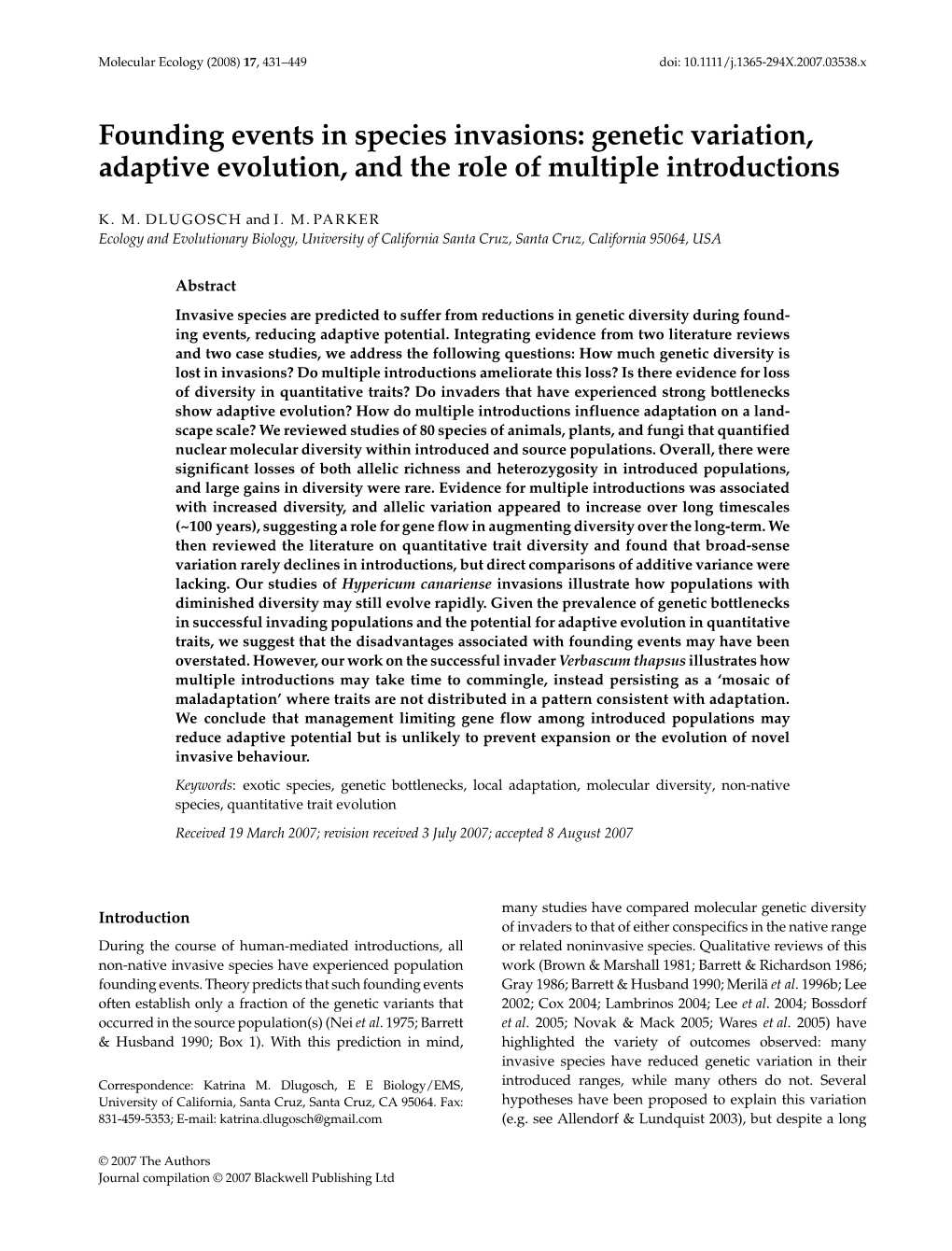 Genetic Variation, Adaptive Evolution, and the Role of Multiple Introductions
