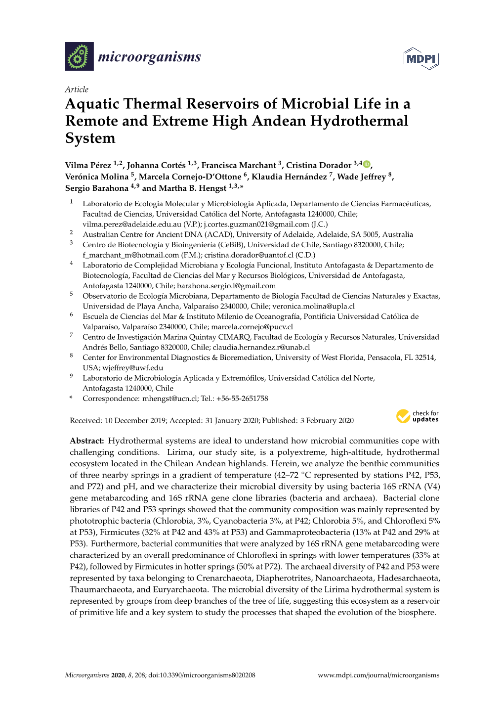 Aquatic Thermal Reservoirs of Microbial Life in a Remote and Extreme High Andean Hydrothermal System