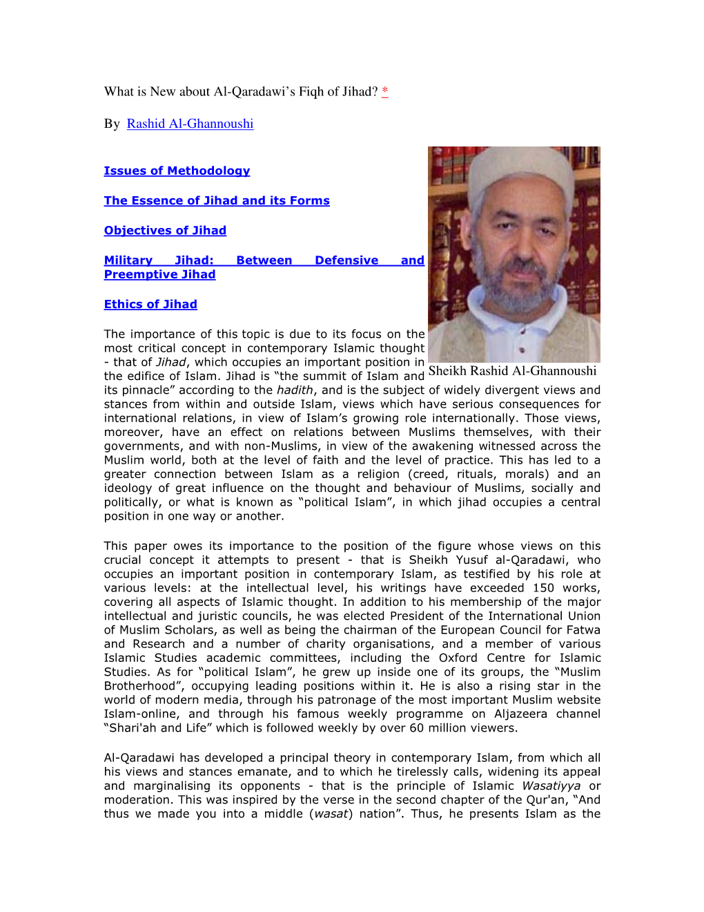 What Is New About Al-Qaradawi's Fiqh of Jihad?