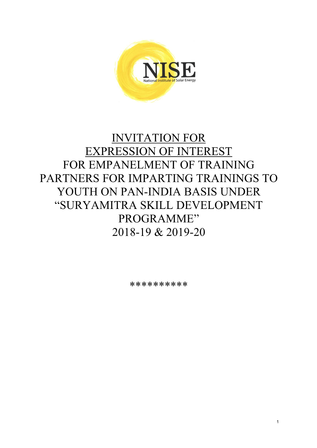 Invitation for Expression of Interest for Empanelment of Training Partners