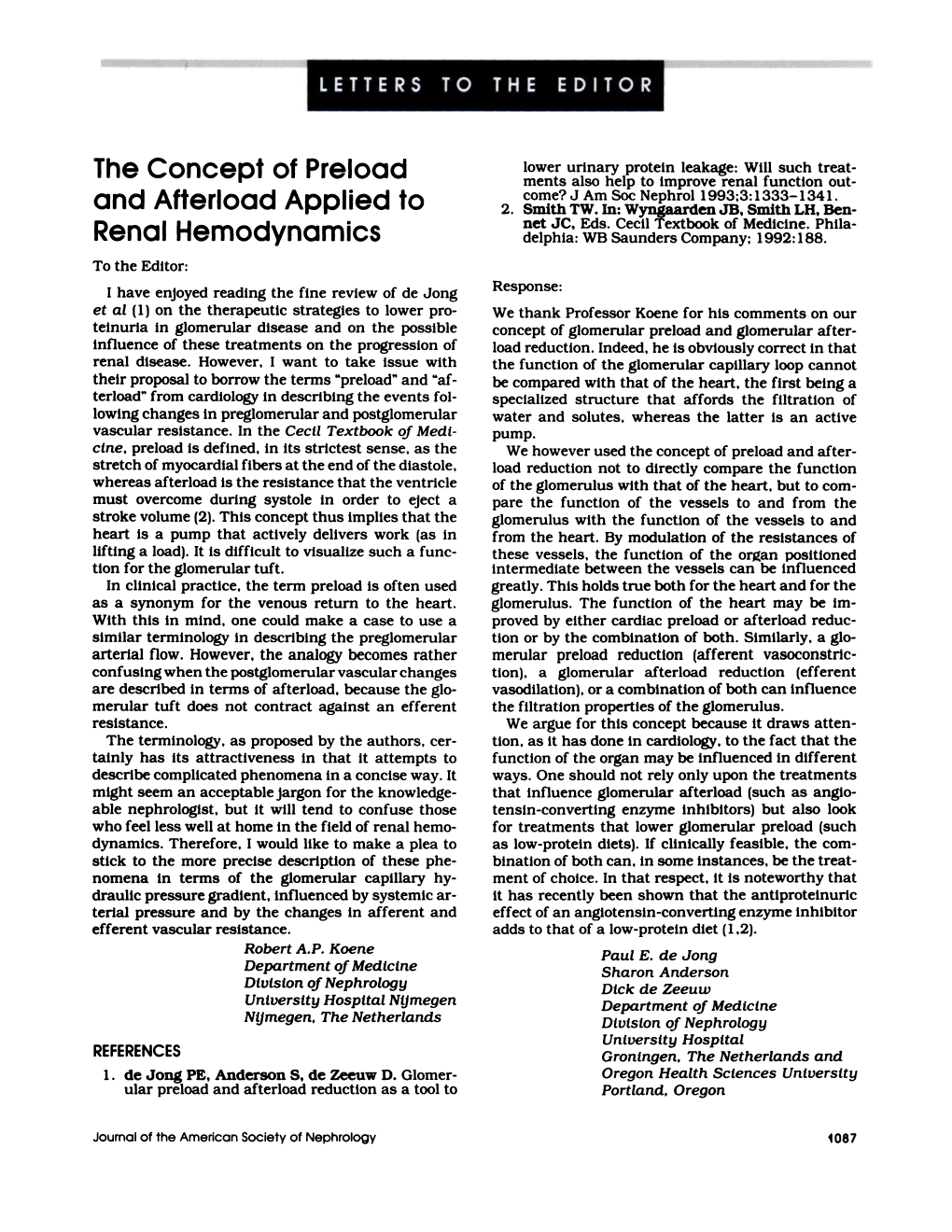 The Concept of Preload and Afterload Applied to Renal Hemodynamics