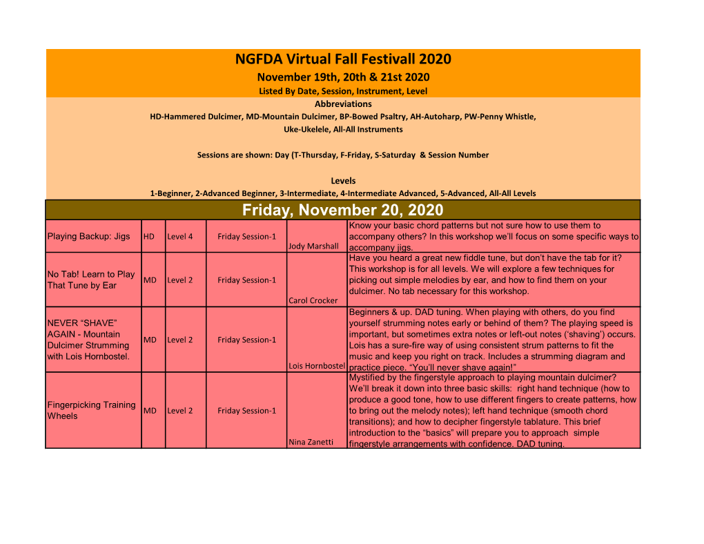 Friday, November 20, 2020 NGFDA Virtual Fall Festivall 2020