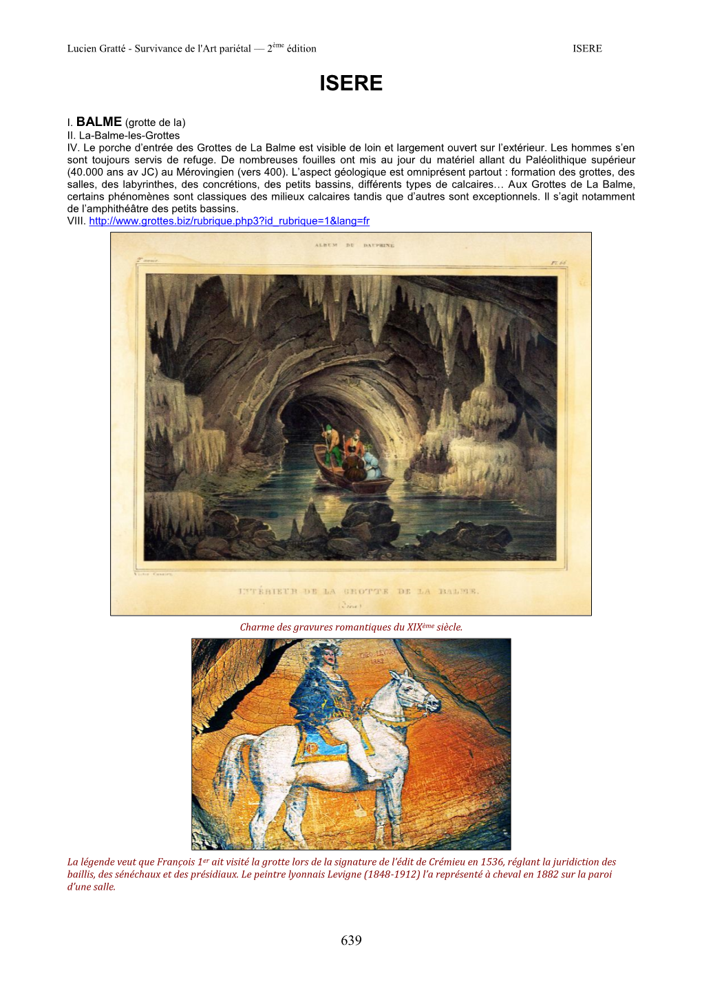 Survivance De L'art Pariétal –– 2Ème Édition ISERE I. BALME (Grotte De