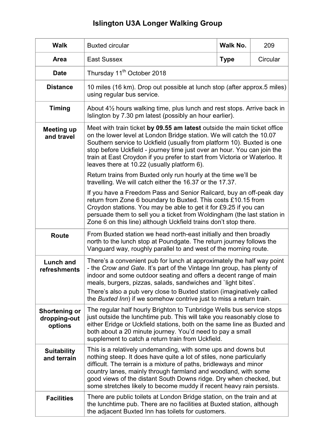 Islington U3A Longer Walking Group