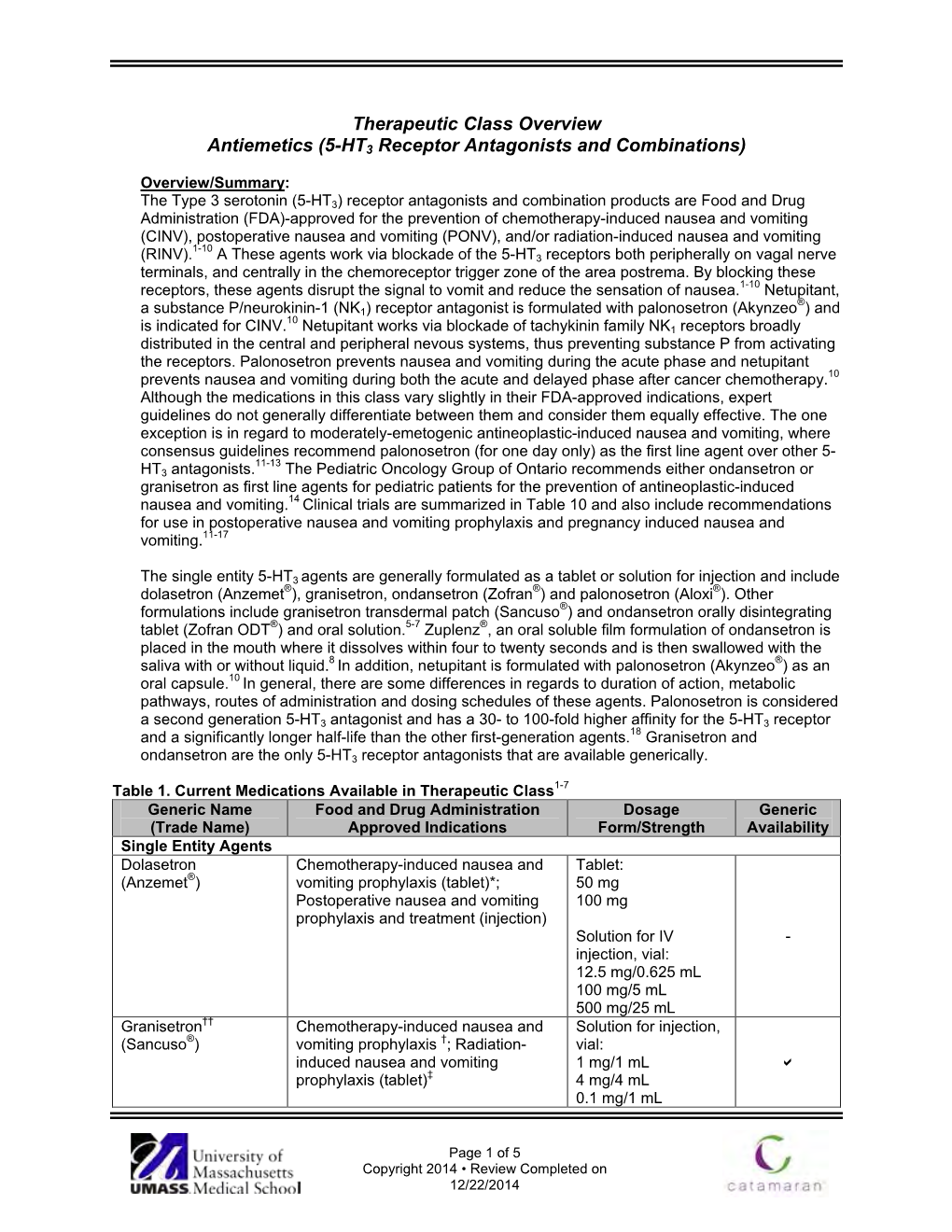 5-HT3 Receptor Antagonists and Combinations)