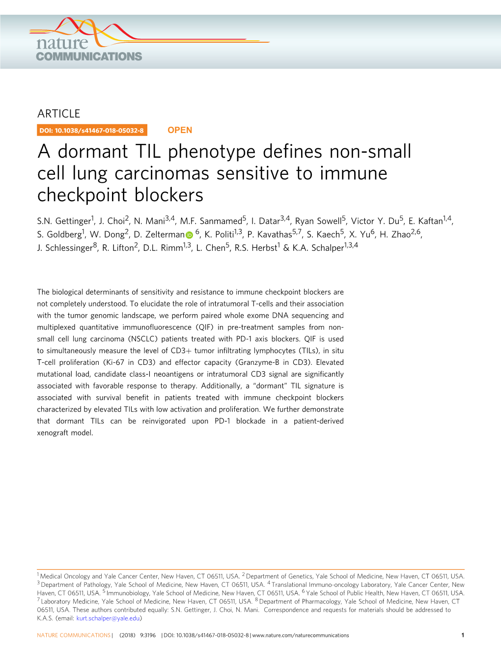 A Dormant TIL Phenotype Defines Non-Small Cell Lung Carcinomas