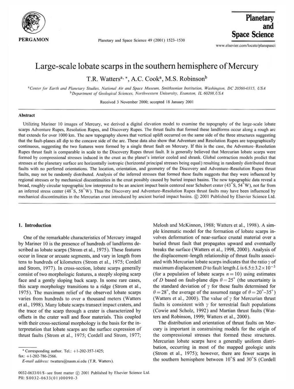 Planetary and Space Science Large-Scale Lobate Scarps in The