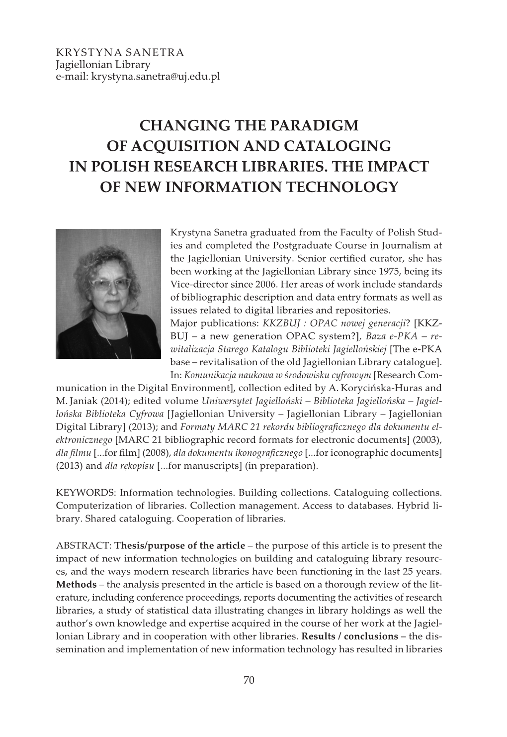 Changing the Paradigm of Acquisition and Cataloging in Polish Research Libraries