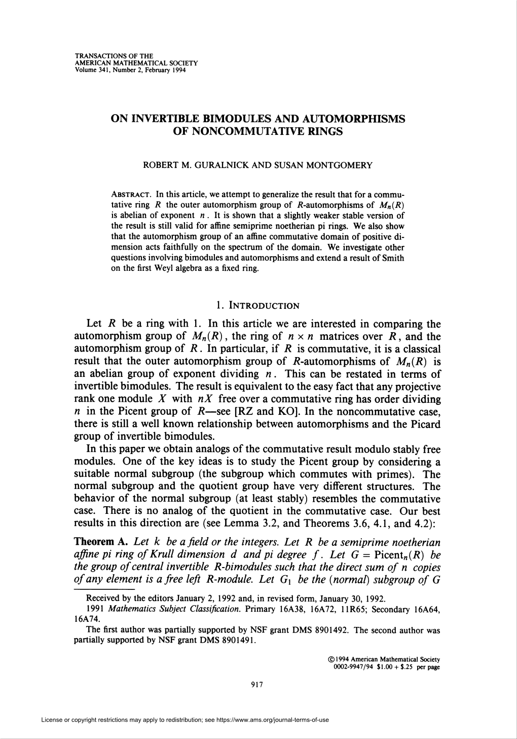 On Invertible Bimodules and Automorphisms of Noncommutativerings