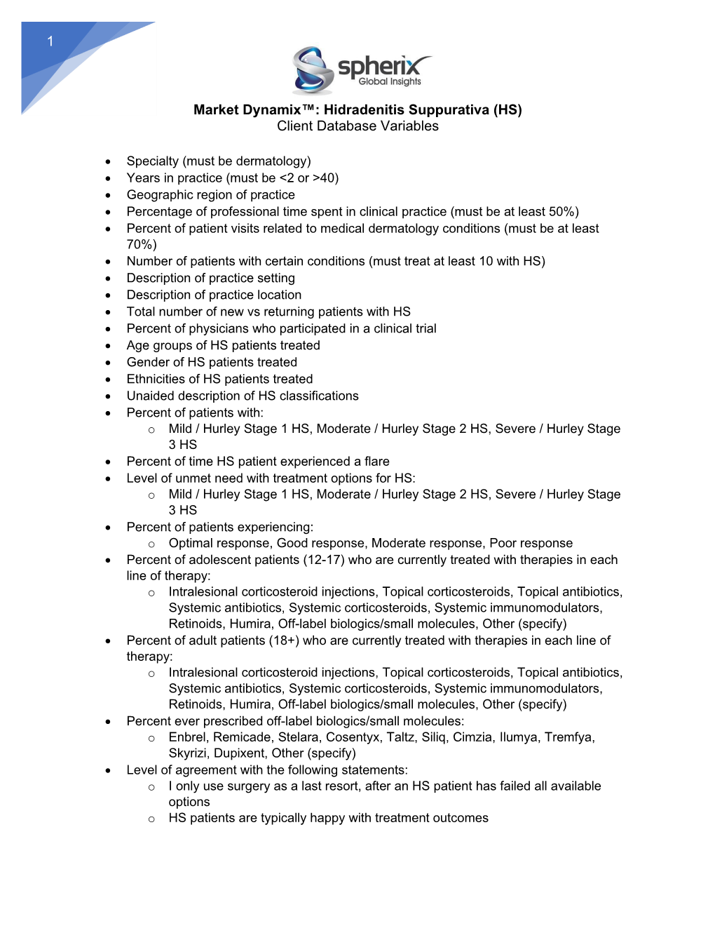 Hidradenitis Suppurativa (HS) Client Database Variables