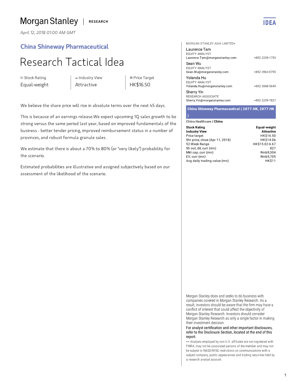 China Shineway Pharmaceutical: Research Tactical Idea