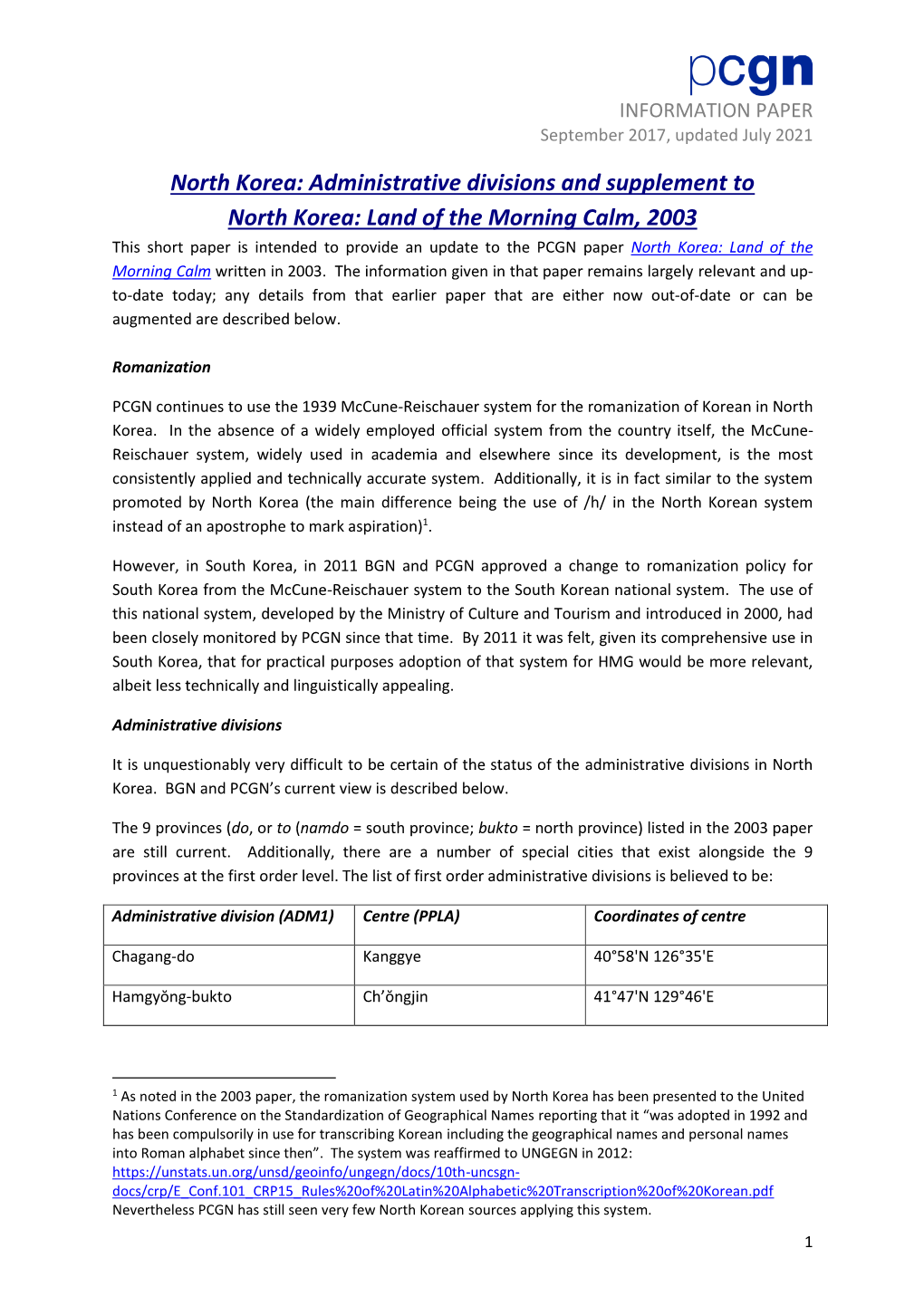North Korea Information Paper