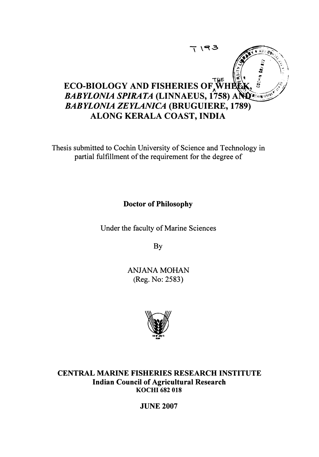 Eco-Biology and Fisheries of the Whelk, Babylonia Spirata