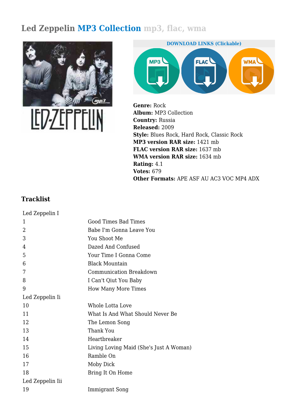 Led Zeppelin MP3 Collection Mp3, Flac, Wma