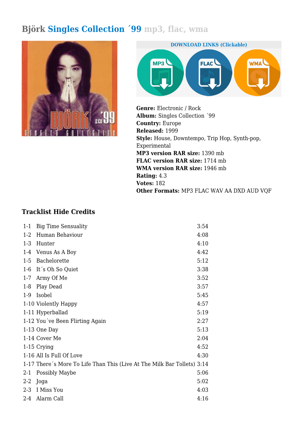Björk Singles Collection ´99 Mp3, Flac, Wma