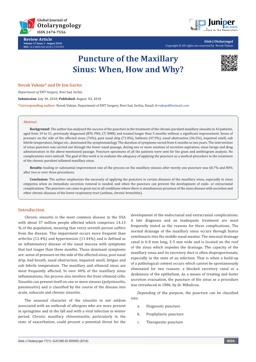 Puncture of the Maxillary Sinus: When, How and Why?