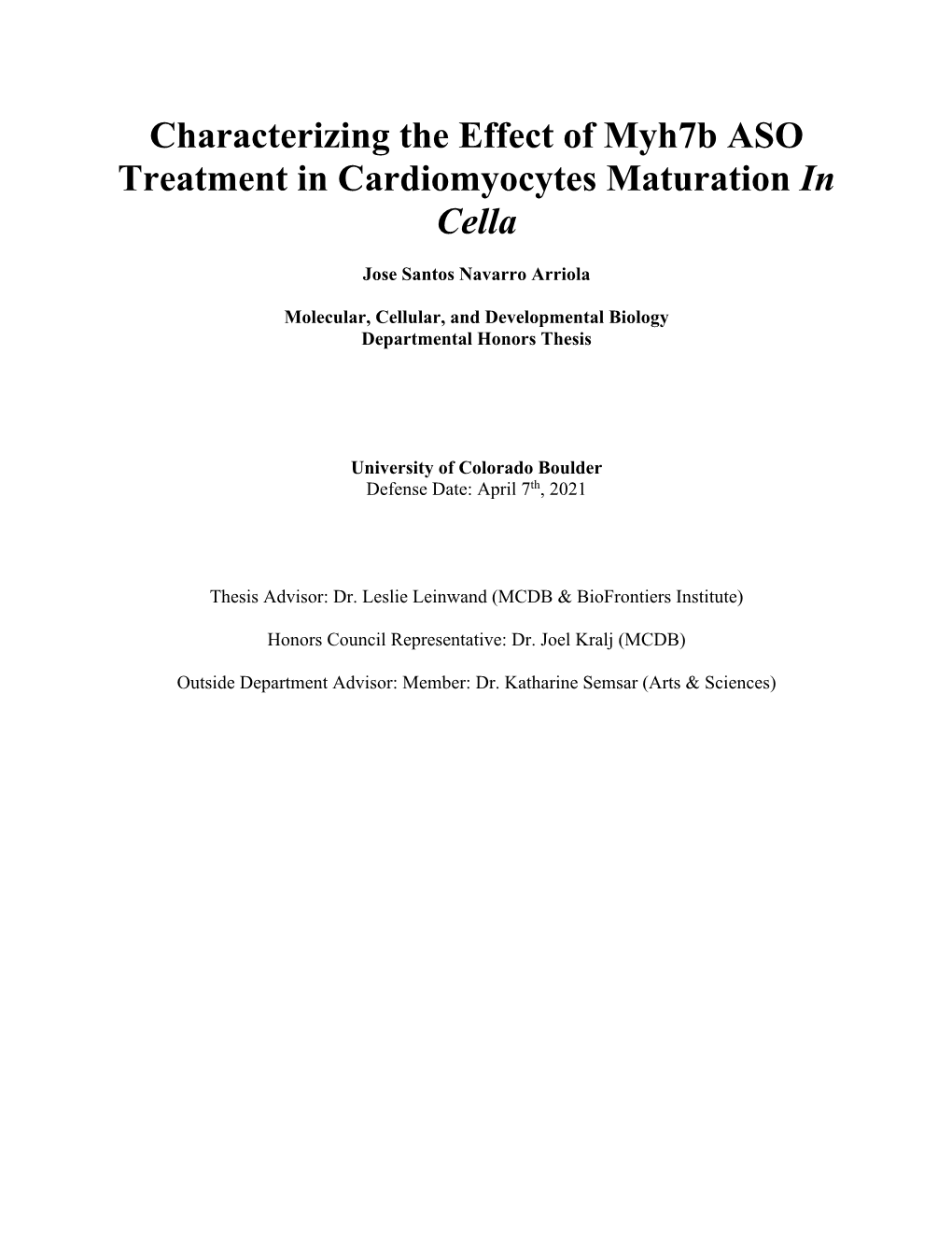 Characterizing the Effect of Myh7b ASO Treatment in Cardiomyocytes Maturation in Cella