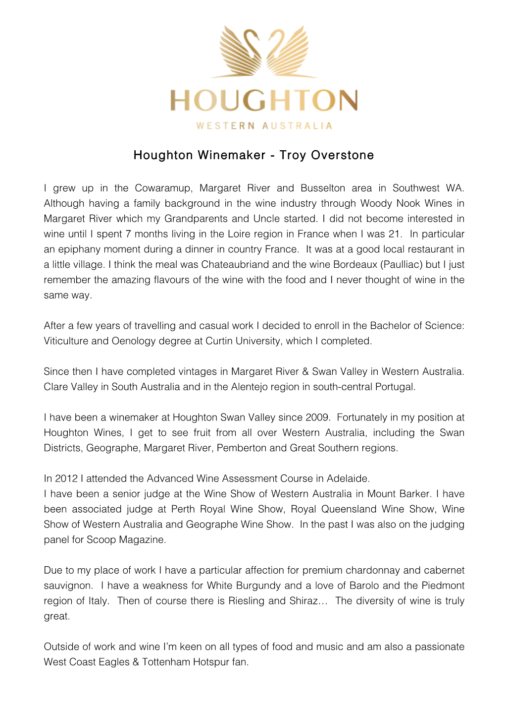 Houghton Winemaker - Troy Overstone