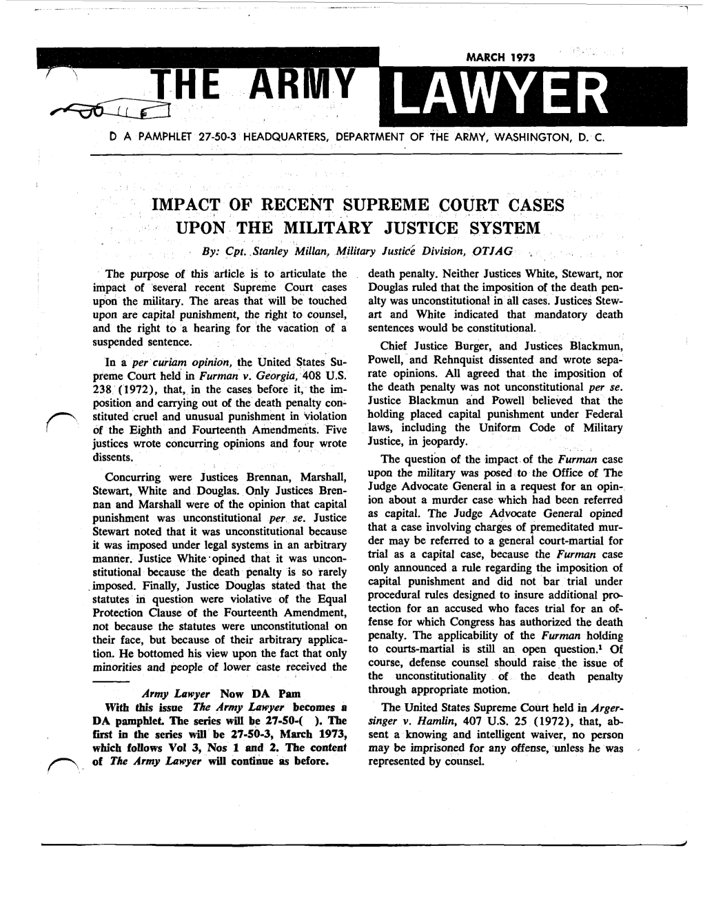 The Army Lawyer Becomes a the United States Supreme Court Held in Arger- DA Pamphlet