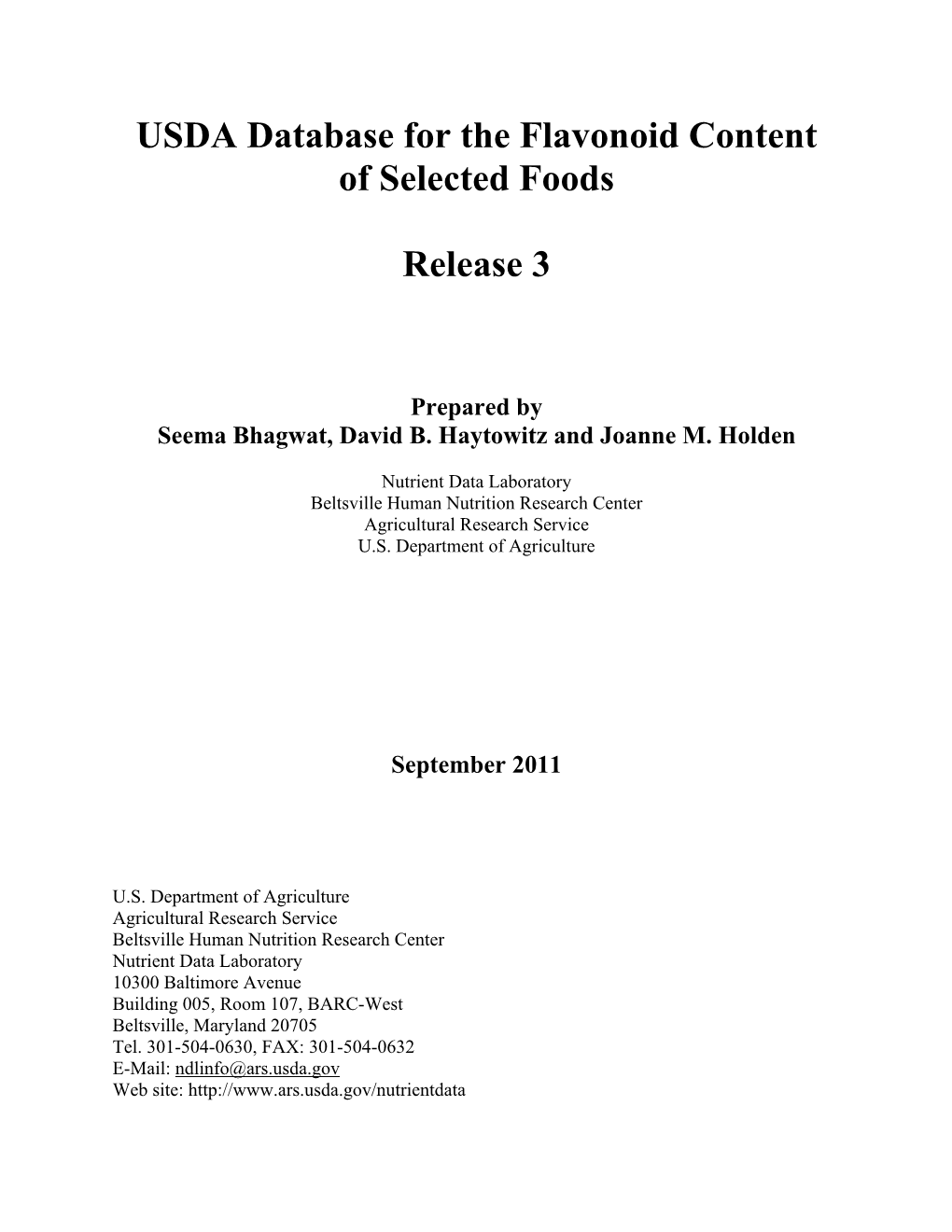 USDA Database for the Flavonoid Content of Selected Foods