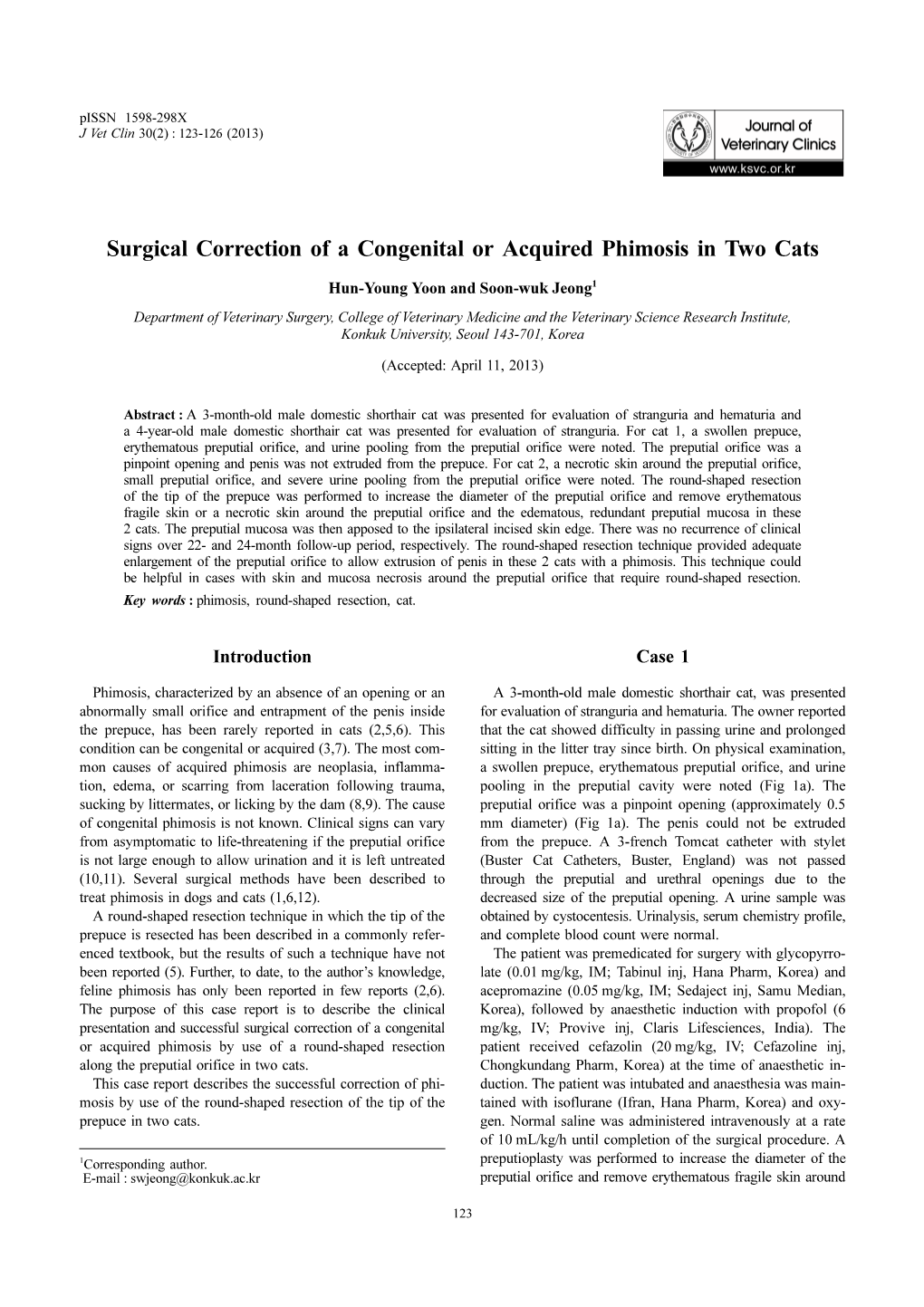 Surgical Correction of a Congenital Or Acquired Phimosis in Two Cats