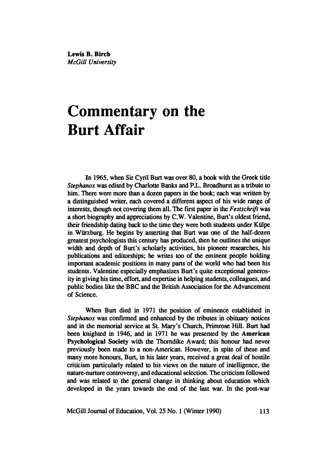 Commentary on the Burt Affair
