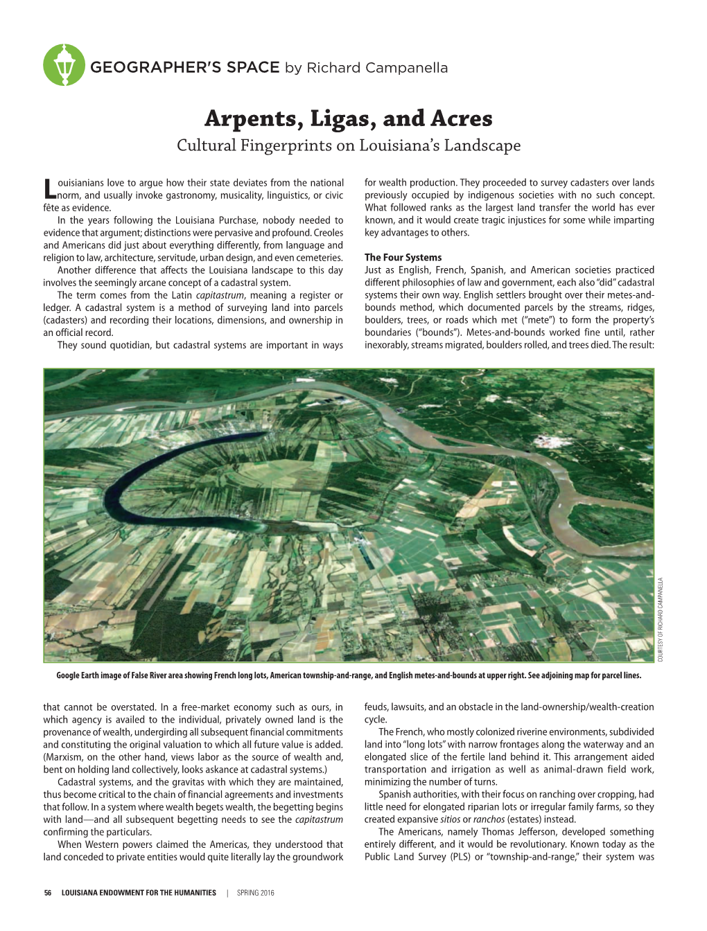 Arpents, Ligas, and Acres Cultural Fingerprints on Louisiana’S Landscape