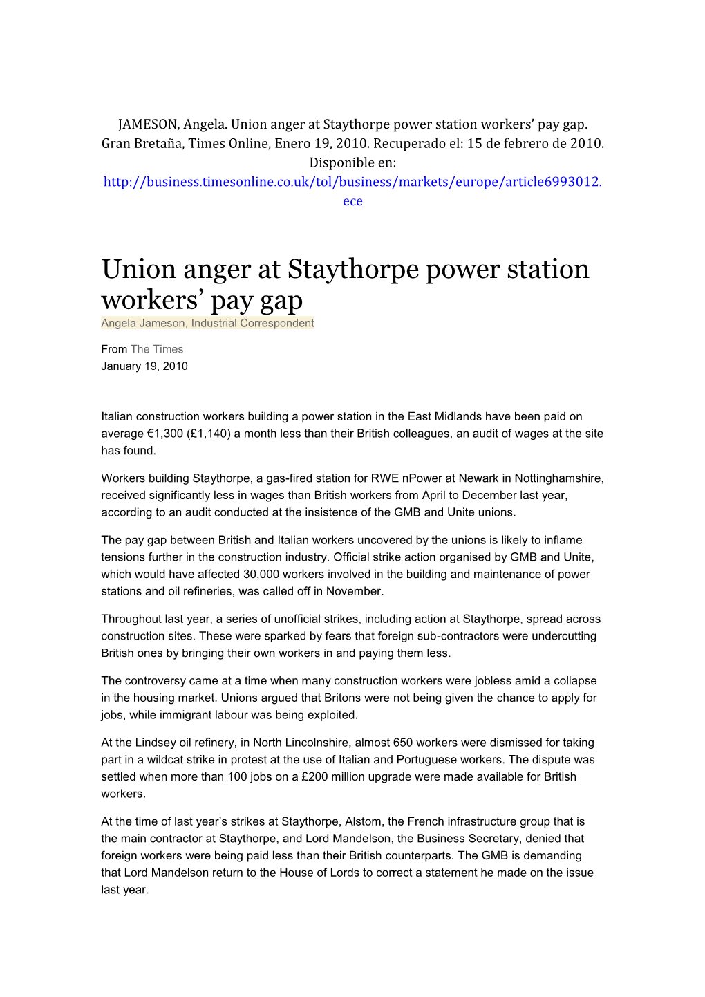 Union Anger at Staythorpe Power Station Workers' Pay