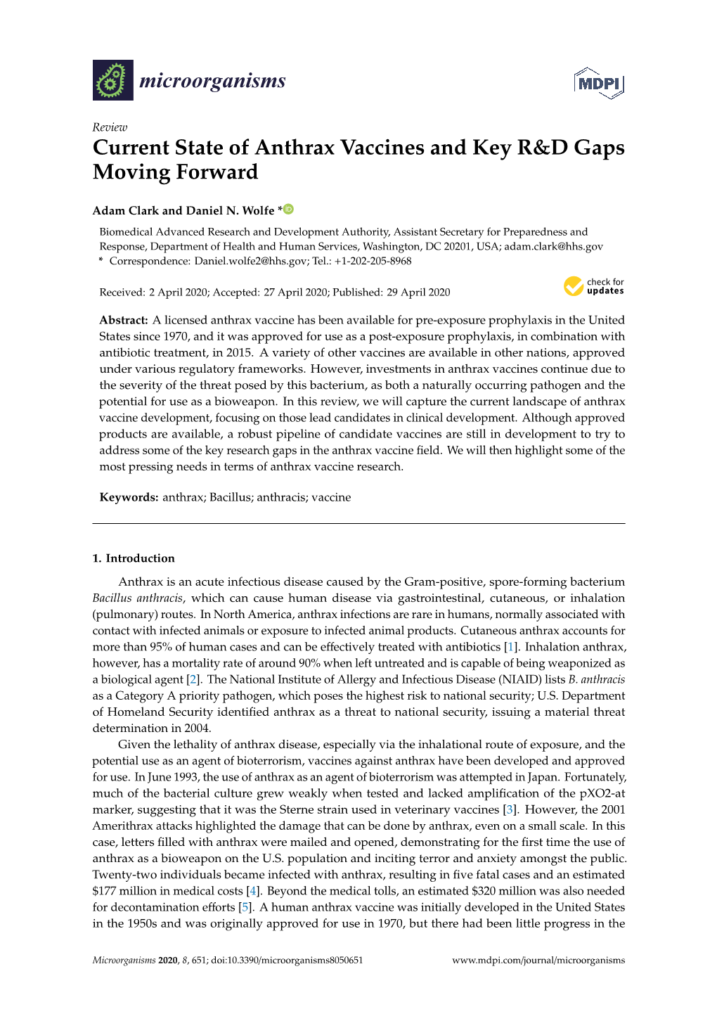 Current State of Anthrax Vaccines and Key R&D Gaps Moving Forward