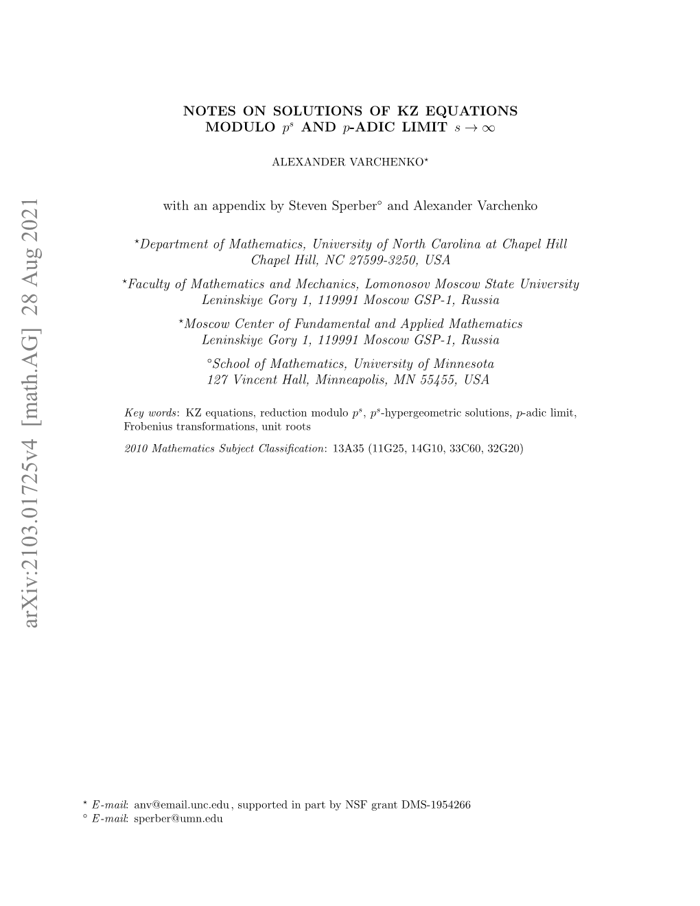 Arxiv:2103.01725V3 [Math.AG] 16 Jul 2021