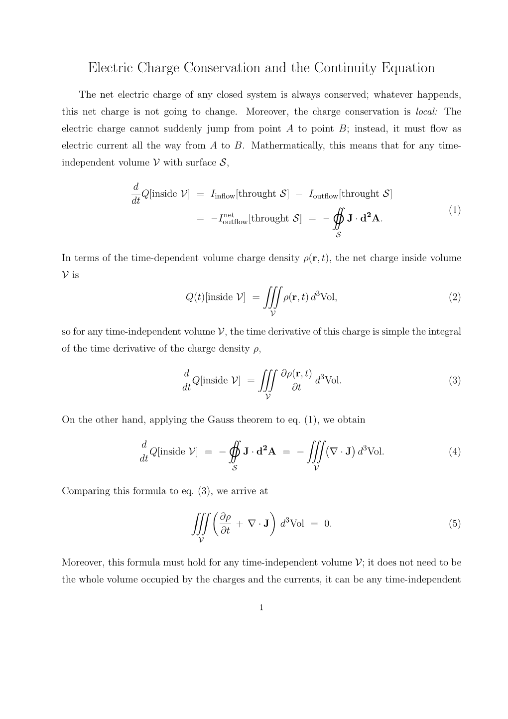 Electric Charge Conservation and the Continuity Equation