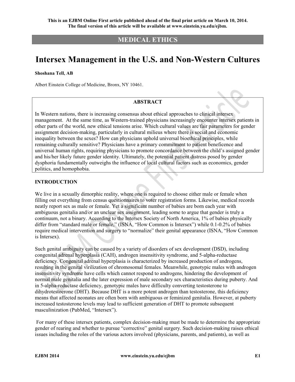 Intersex Management in the U.S. and Non-Western Cultures