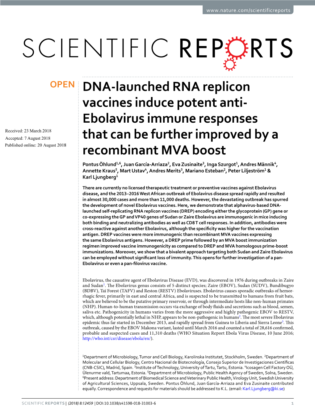 DNA-Launched RNA Replicon Vaccines Induce Potent Anti-Ebolavirus