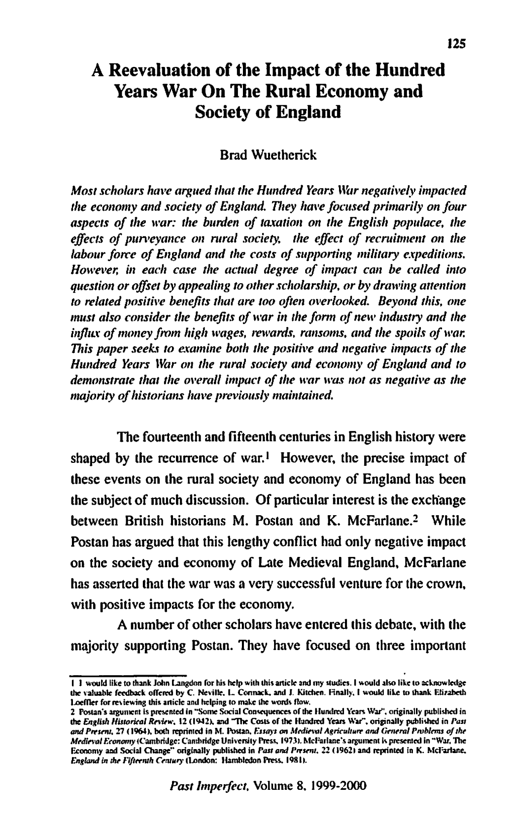 A Reevaluation of the Impact of the Hundred Years War on the Rural Economy and Society of England