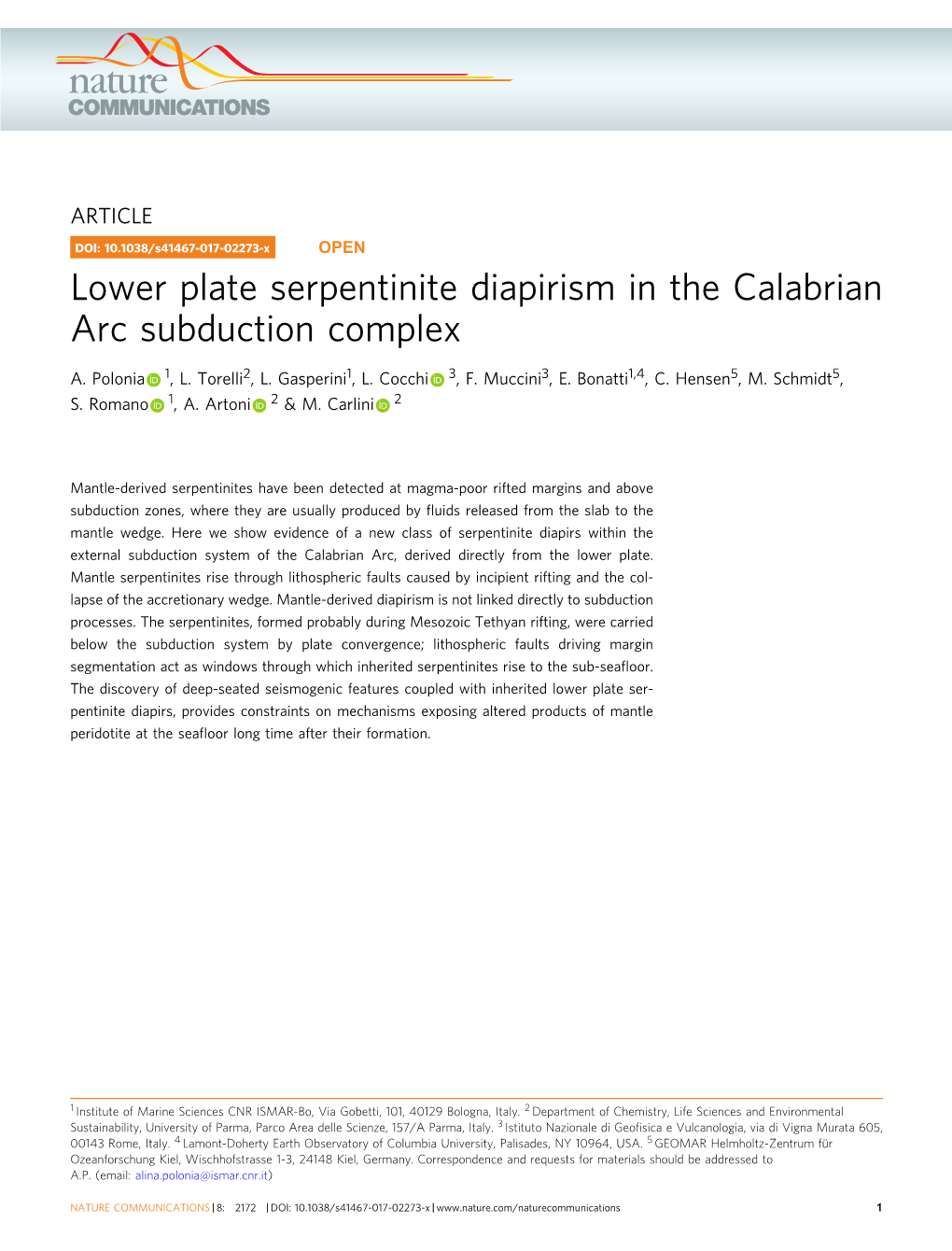 Lower Plate Serpentinite Diapirism in the Calabrian Arc Subduction Complex