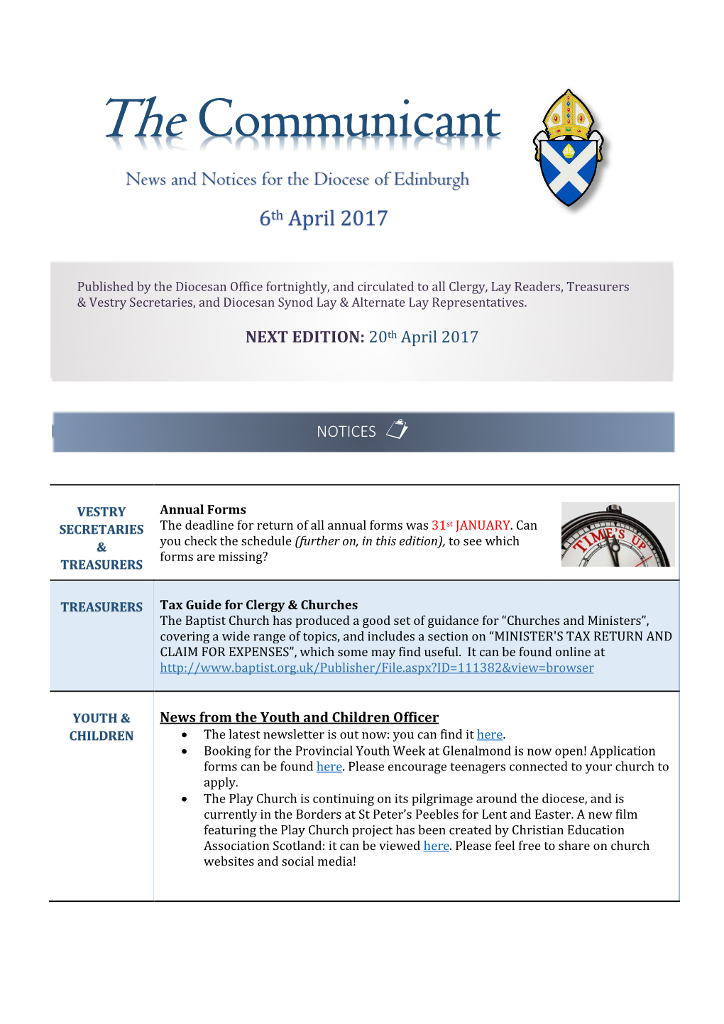 The Communicant News and Notices for the Diocese of Edinburgh 6Th April 2017