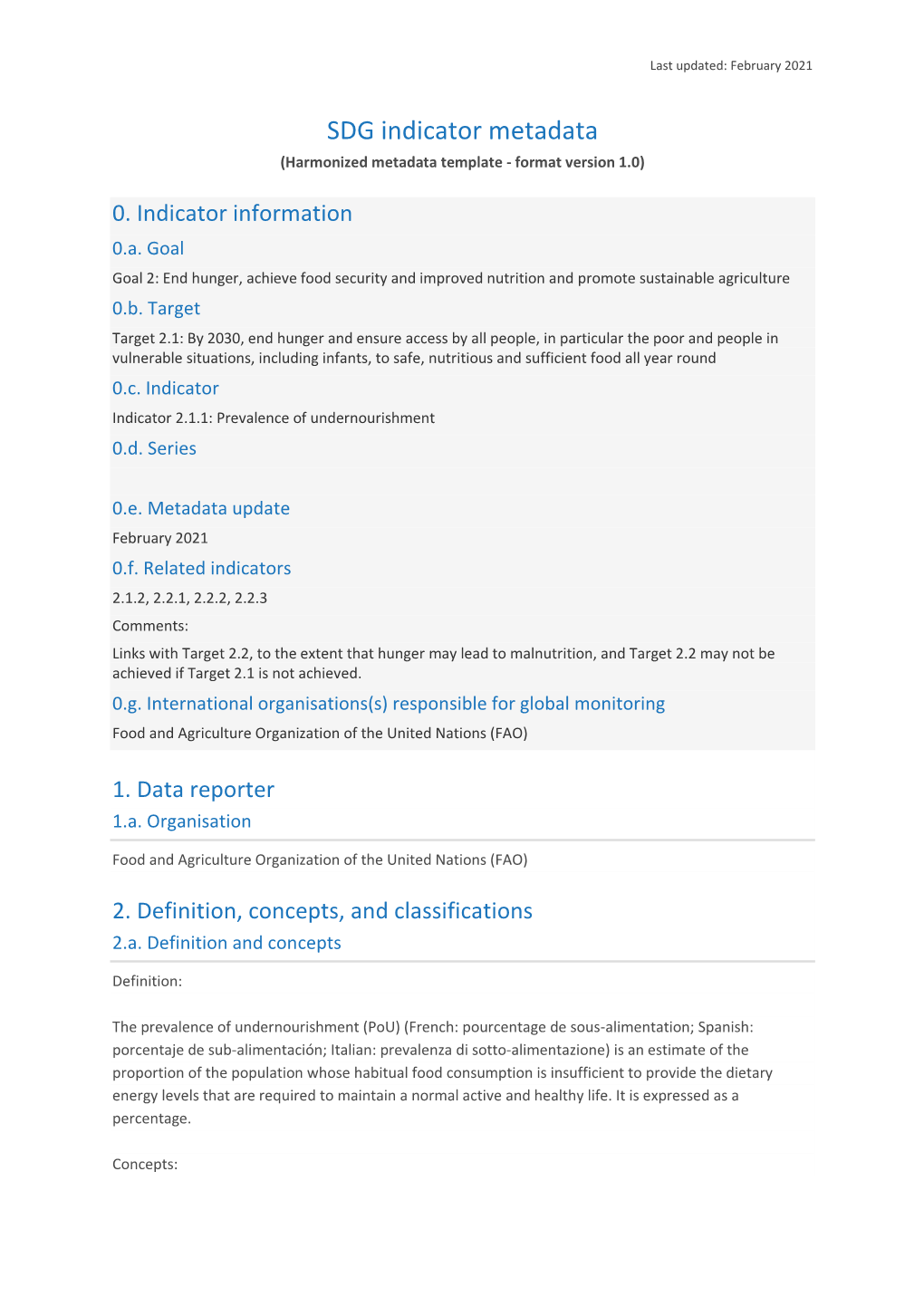 SDG-Indicator 2.1.1 Metadata