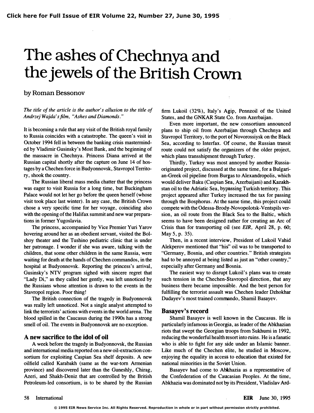 The Ashes of Chechnya and the Jewels of the British Crown